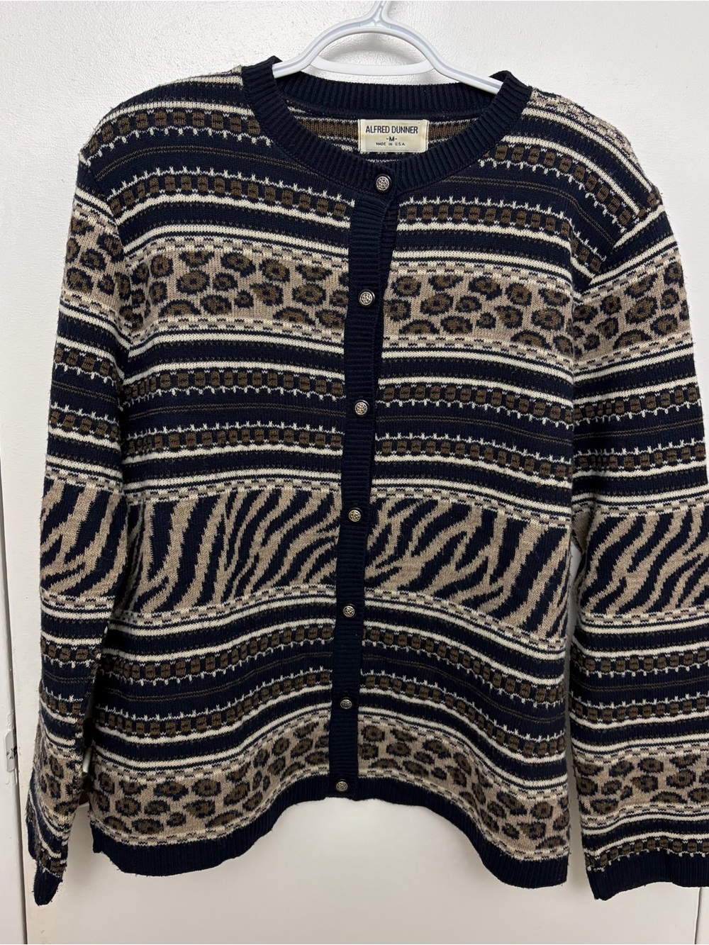 Vintage Alfred Dunner Animal Print Patterned Crewneck Cardigan Women’s M